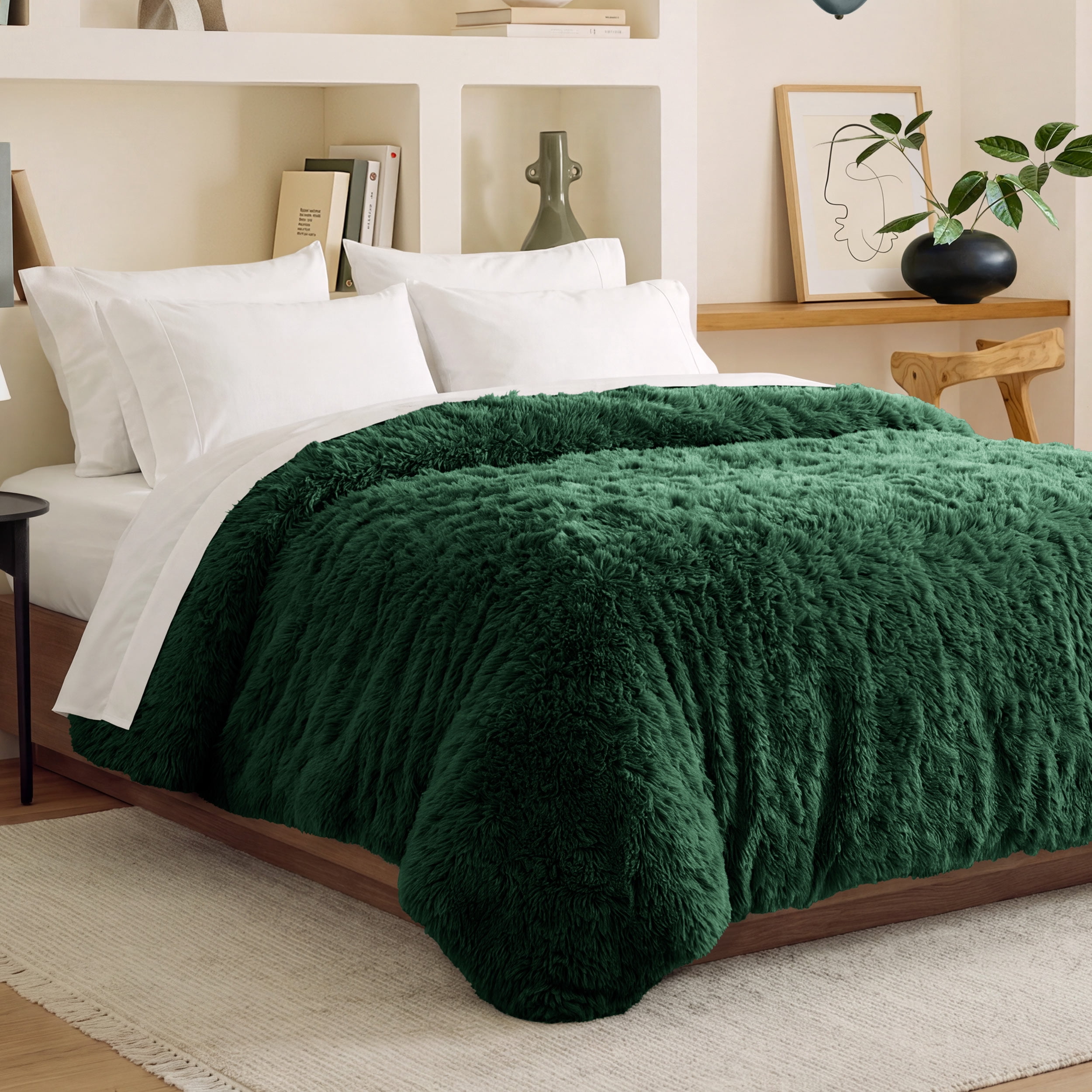 Bare Home Shaggy Faux Fur Duvet Cover - Ultra Soft - Fluffy Crystal Velvet - Twin/Twin XL, Forest Green