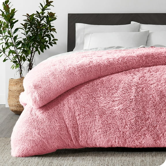 Bare Home Shaggy Faux Fur Duvet Cover - Ultra Soft - Fluffy Crystal Velvet - Twin/Twin XL, Light Pink