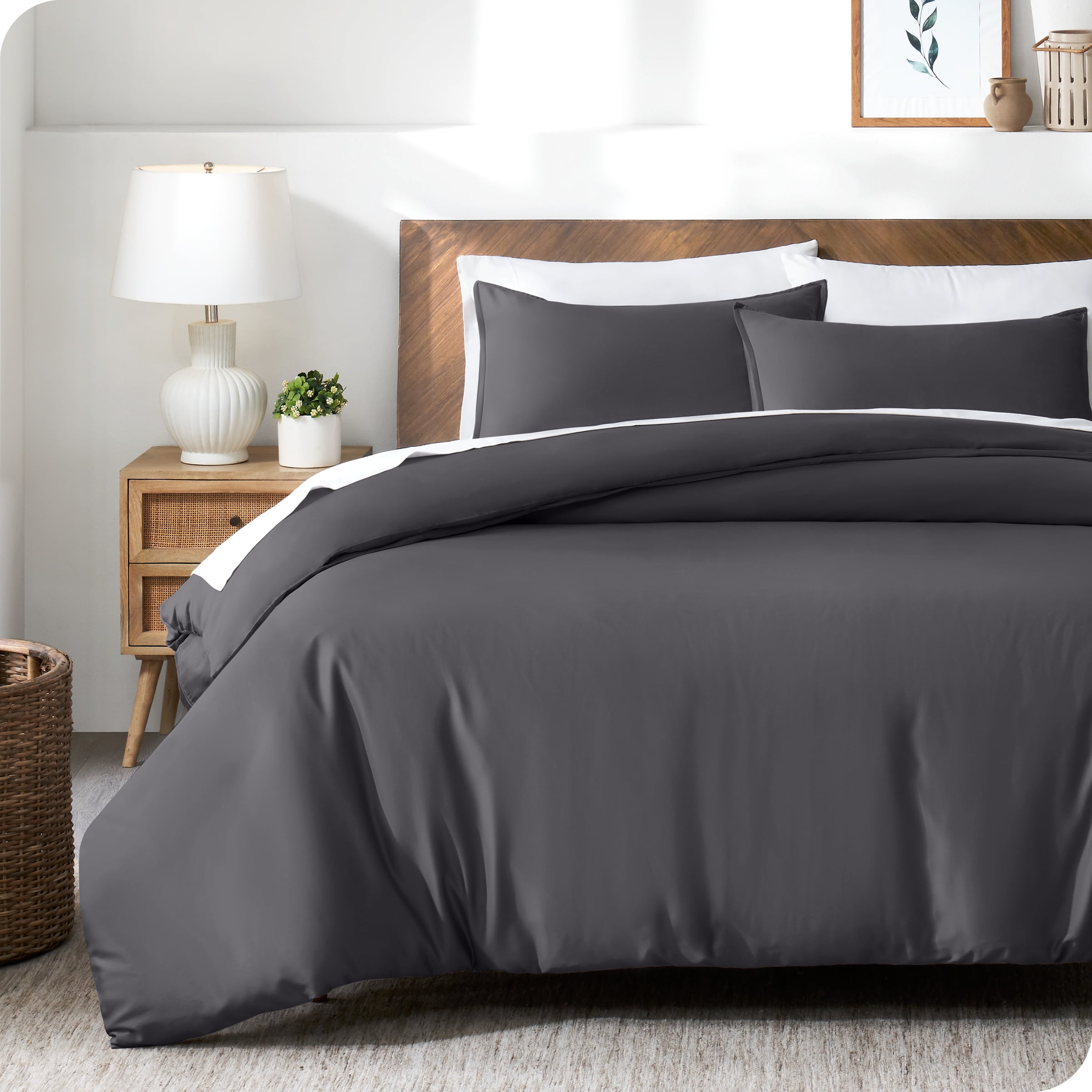 Full/Queen Forged Iron Grey TENCEL Lyocell Duvet Cover Set