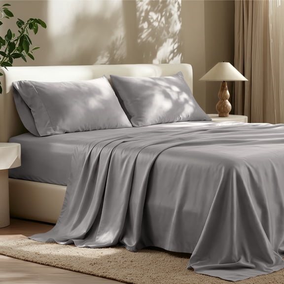 Bare Home TENCEL™ Sheet Set - Lyocell derived from Eucalyptus - Split King, Light Gray