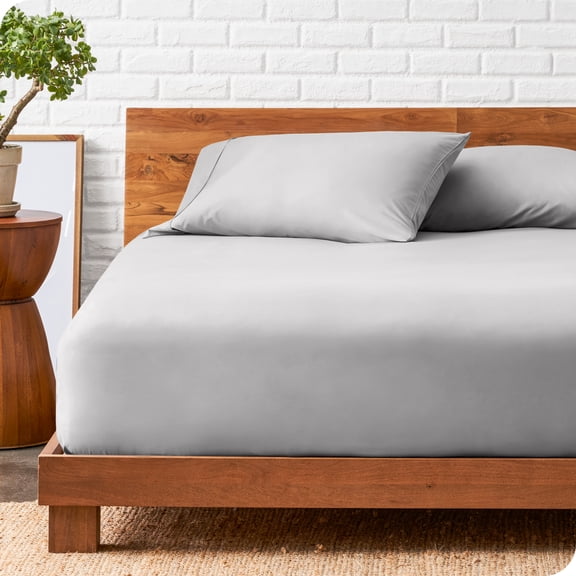 Bare Home Ultra-Soft Fitted Sheet + Pillowcase Set - Premium 1800 Collection - Deep Pocket - Full, Light Gray