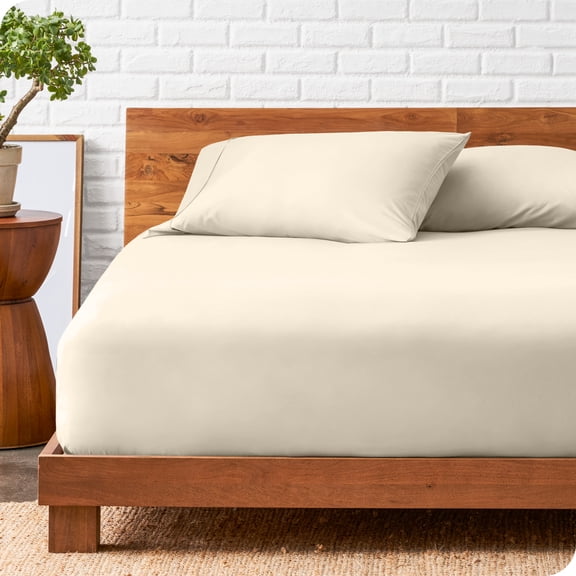 Bare Home Ultra-Soft Fitted Sheet + Pillowcase Set - Premium 1800 Collection - Deep Pocket - Full, Sand