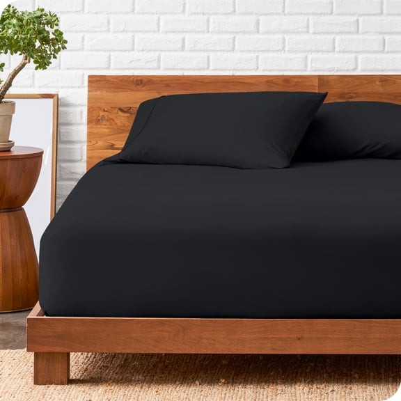 Bare Home Ultra-Soft Fitted Sheet + Pillowcase Set - Premium 1800 Collection - Deep Pocket - Full XL, Black