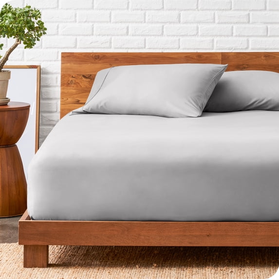 Bare Home Ultra-Soft Fitted Sheet + Pillowcase Set - Premium 1800 Collection - Deep Pocket - Full XL, Light Gray