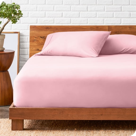 Bare Home Ultra-Soft Fitted Sheet + Pillowcase Set - Premium 1800 Collection - Deep Pocket - Queen, Light Pink
