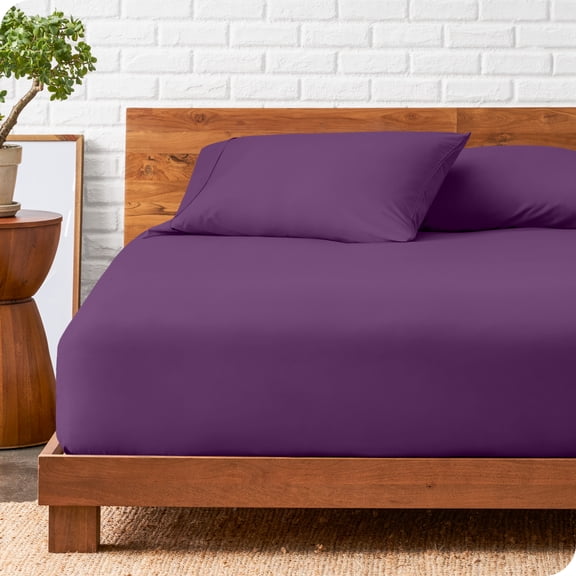 Bare Home Ultra-Soft Fitted Sheet + Pillowcase Set - Premium 1800 Collection - Deep Pocket - Queen, Plum