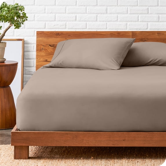 Bare Home Ultra-Soft Fitted Sheet + Pillowcase Set - Premium 1800 Collection - Deep Pocket - Queen, Taupe