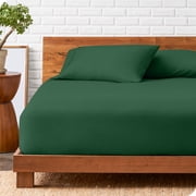 Bare Home Ultra-Soft Fitted Sheet + Pillowcase Set - Premium 1800 Collection - Deep Pocket - Split Head Flex King, Forest Green