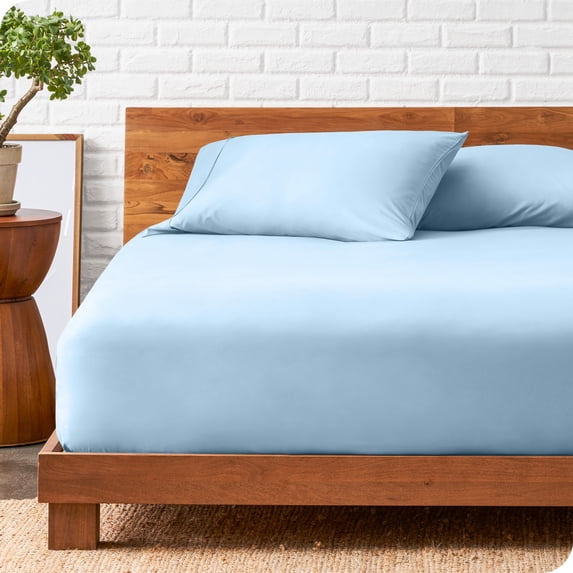 Bare Home Ultra-Soft Fitted Sheet + Pillowcase Set - Premium 1800 Collection - Deep Pocket - Split King, Light Blue