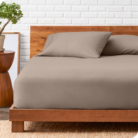 Bare Home Ultra-Soft Fitted Sheet + Pillowcase Set - Premium 1800 Collection - Deep Pocket - Twin, Taupe