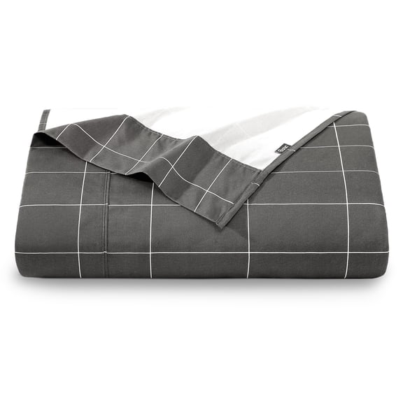 Bare Home Ultra-Soft Flat Sheets - Premium 1800 Collection - Double Brushed - Queen, Grid - Gray/White