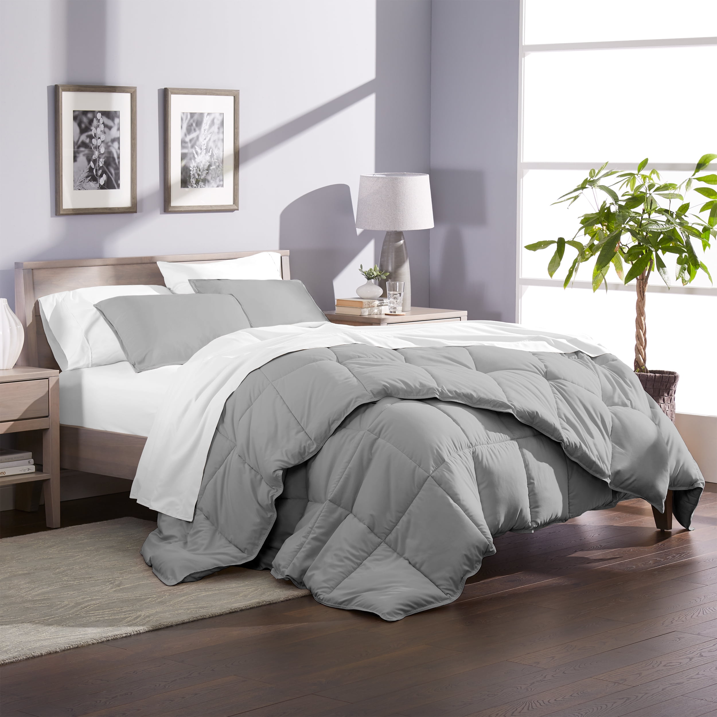 Bare Home Ultra-Soft Goose Down Alternative Comforter Set, Full, Light Gray
