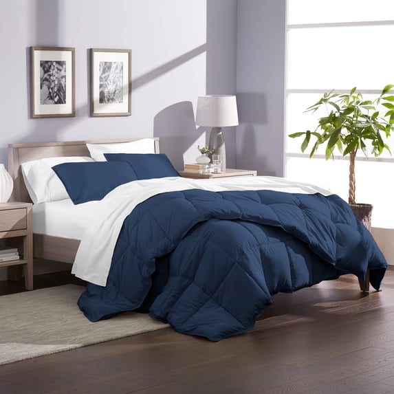 Bare Home Ultra-Soft Goose Down Alternative Comforter Set, Oversized Queen, Dark Blue