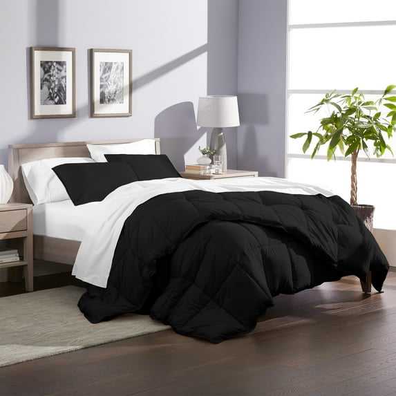 Bare Home Ultra-Soft Goose Down Alternative Comforter Set, Queen, Black