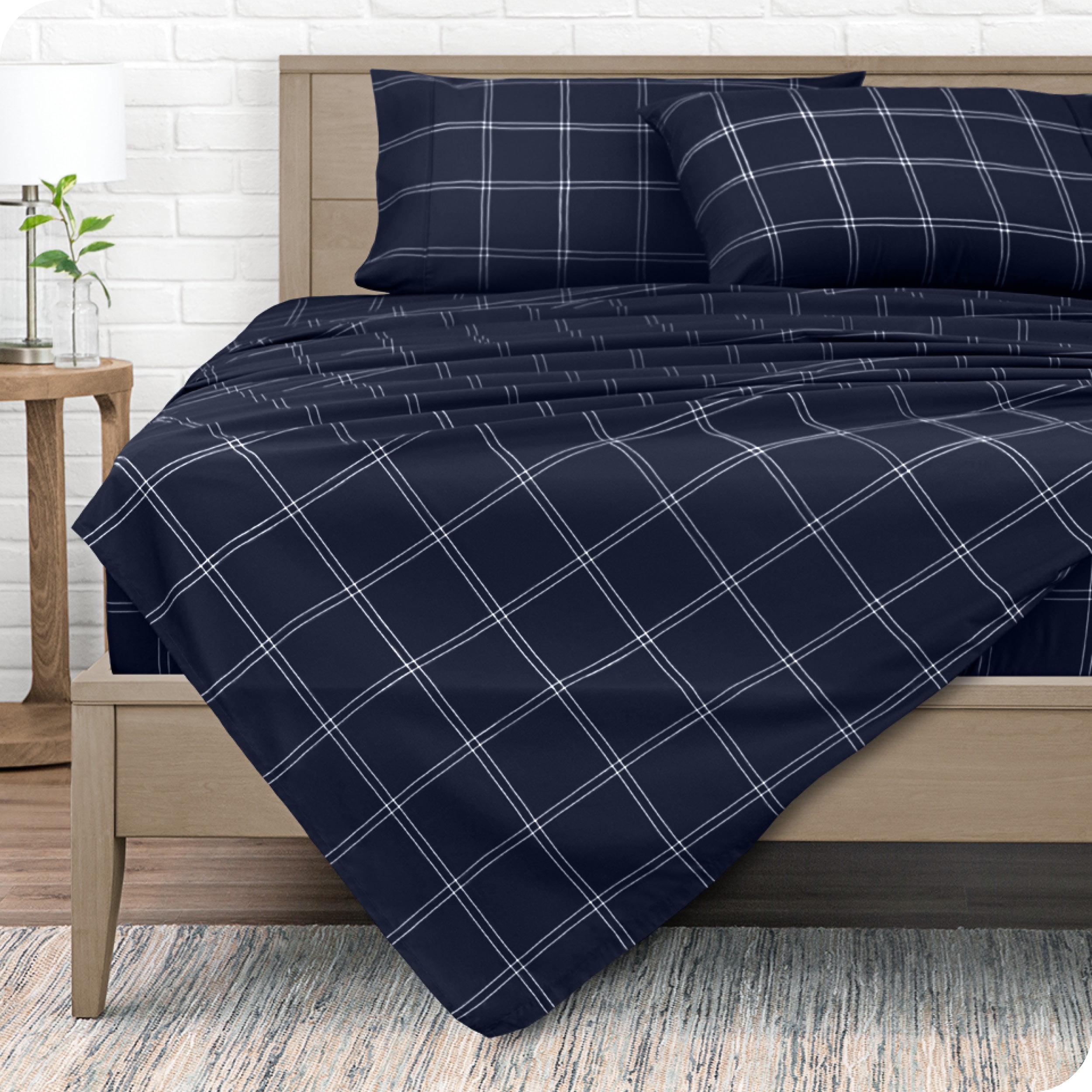 Twin XL Modern Plaid Midnight Microfiber Sheet Set