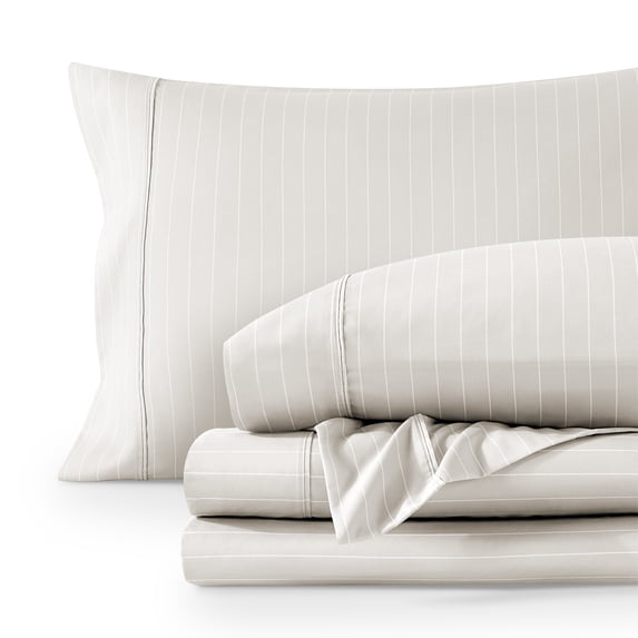 Bare Home Ultra-Soft Sheet Set - Premium 1800 Collection - Deep Pockets - 3-Pieces - Twin XL, Pinstripe - Stone/White