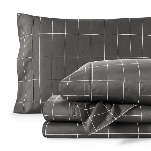 Bare Home Ultra-Soft Sheet Set - Premium 1800 Collection - Deep Pockets - 4-Pieces - California King, Grid - Gray/White