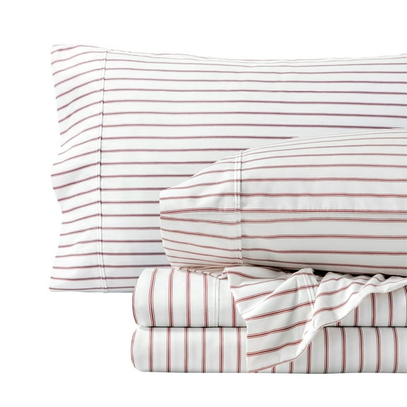 Bare Home Ultra-Soft Sheet Set - Premium 1800 Collection - Deep Pockets - 4-Pieces - California King, Ticking Stripe - White/Burgundy
