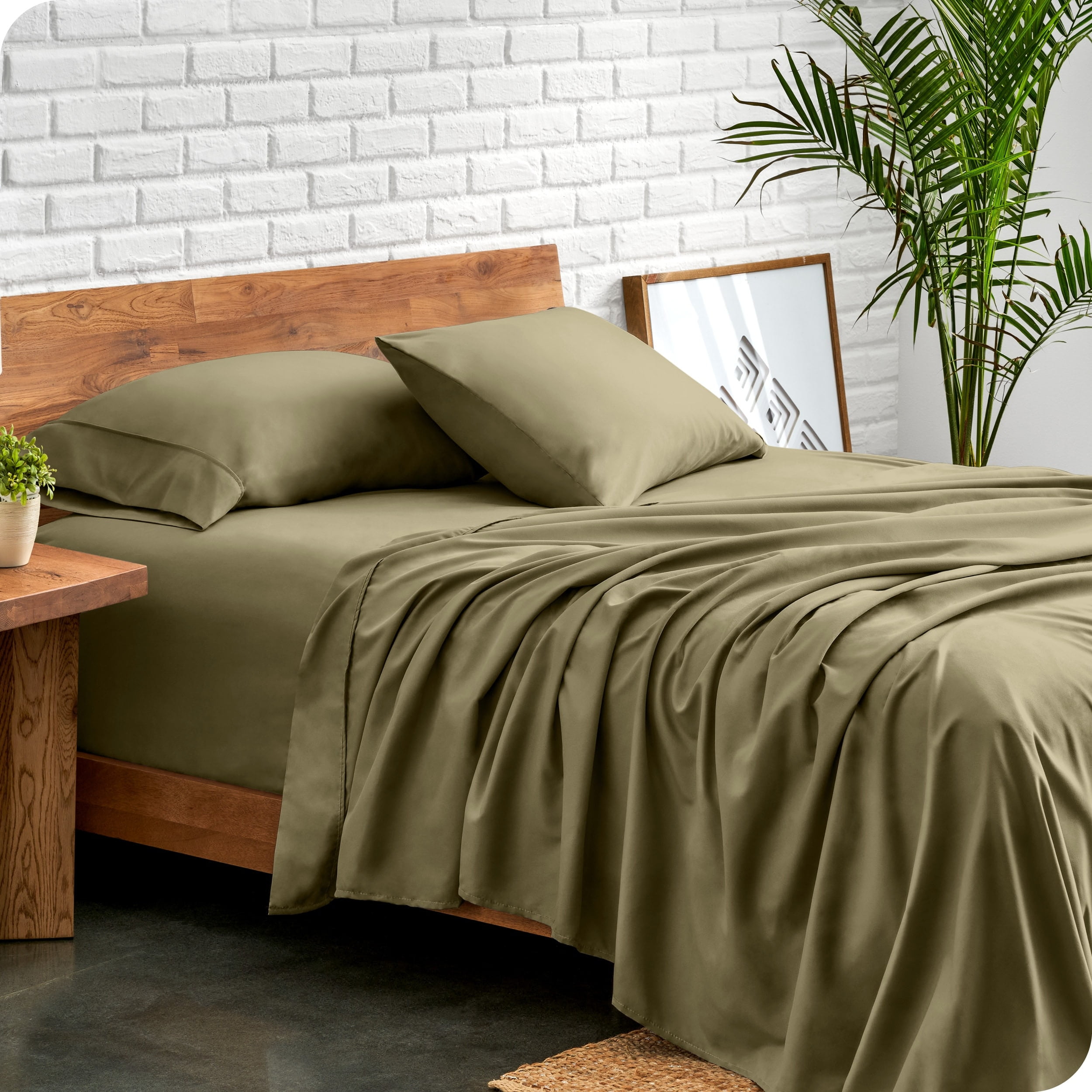 Olive Full-XL Microfiber Deep Pocket 4-Piece Sheet Set