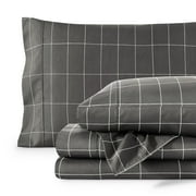 Bare Home Ultra-Soft Sheet Set - Premium 1800 Collection - Deep Pockets - 4-Pieces - King, Grid - Gray/White