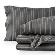 Bare Home Ultra-Soft Sheet Set - Premium 1800 Collection - Deep Pockets - 4-Pieces - King, Pinstripe - Gray/White