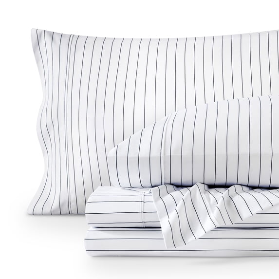 Bare Home Ultra-Soft Sheet Set - Premium 1800 Collection - Deep Pockets - 4-Pieces - King, Pinstripe - White/Midnight