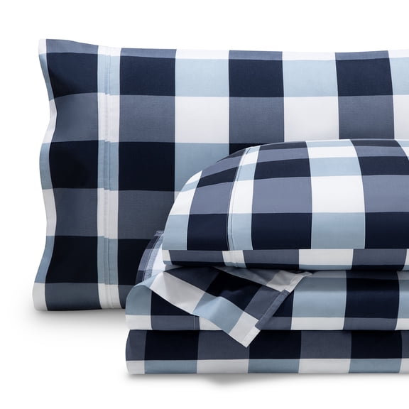 Bare Home Ultra-Soft Sheet Set - Premium 1800 Collection - Deep Pockets - 4-Pieces - Queen, Gingham Blue