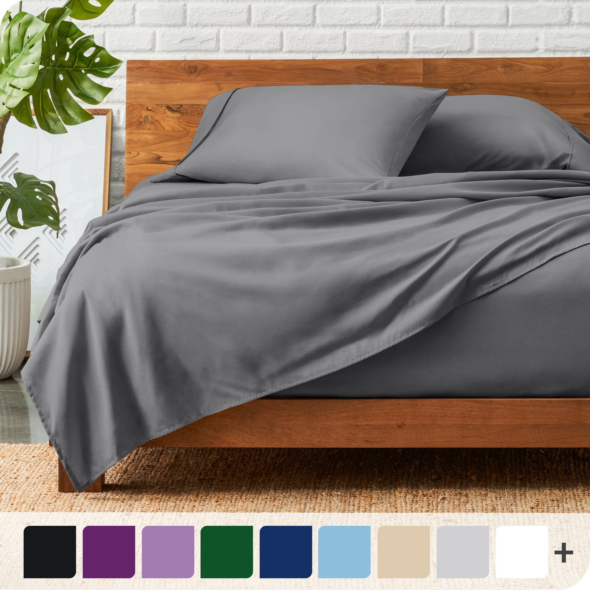 Bare Home Premium 1800 Collection 4-Piece Bed Sheet Set, Queen, Gray