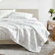 Bare Home Ultra-Soft Sheet Set - Premium 1800 Collection - Deep Pockets - 4-Pieces - Queen, Modern Plaid - White/Gray