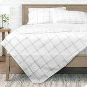 Bare Home Ultra-Soft Sheet Set - Premium 1800 Collection - Deep Pockets - 4-Pieces - Queen, Modern Plaid - White/Gray