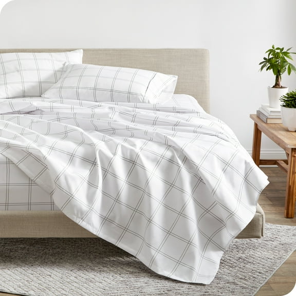 Bare Home Ultra-Soft Sheet Set - Premium 1800 Collection - Deep Pockets - 5-Pieces - Split King, Modern Plaid - White/Gray