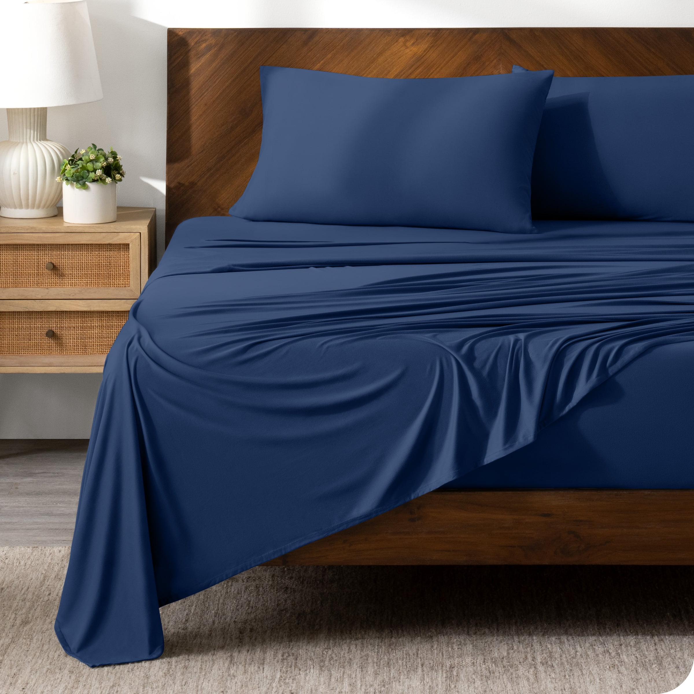 Twin Dark Blue Premium Microfiber Stretch Knit Sheet Set