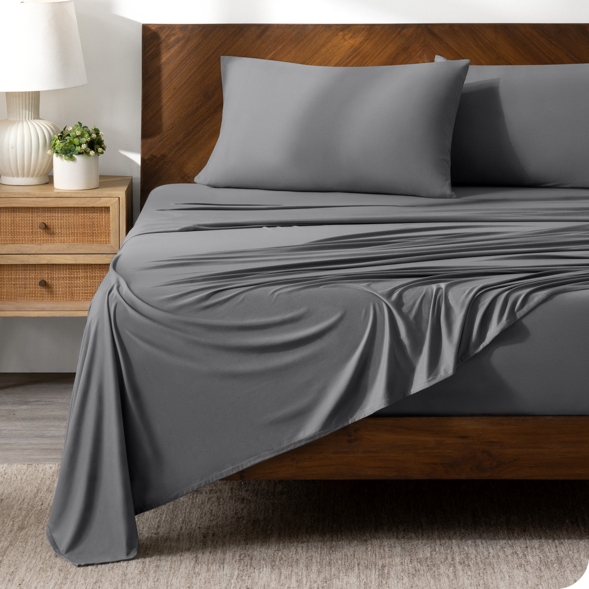Twin Gray Organic Cotton Microfiber Deep Pocket Sheet Set