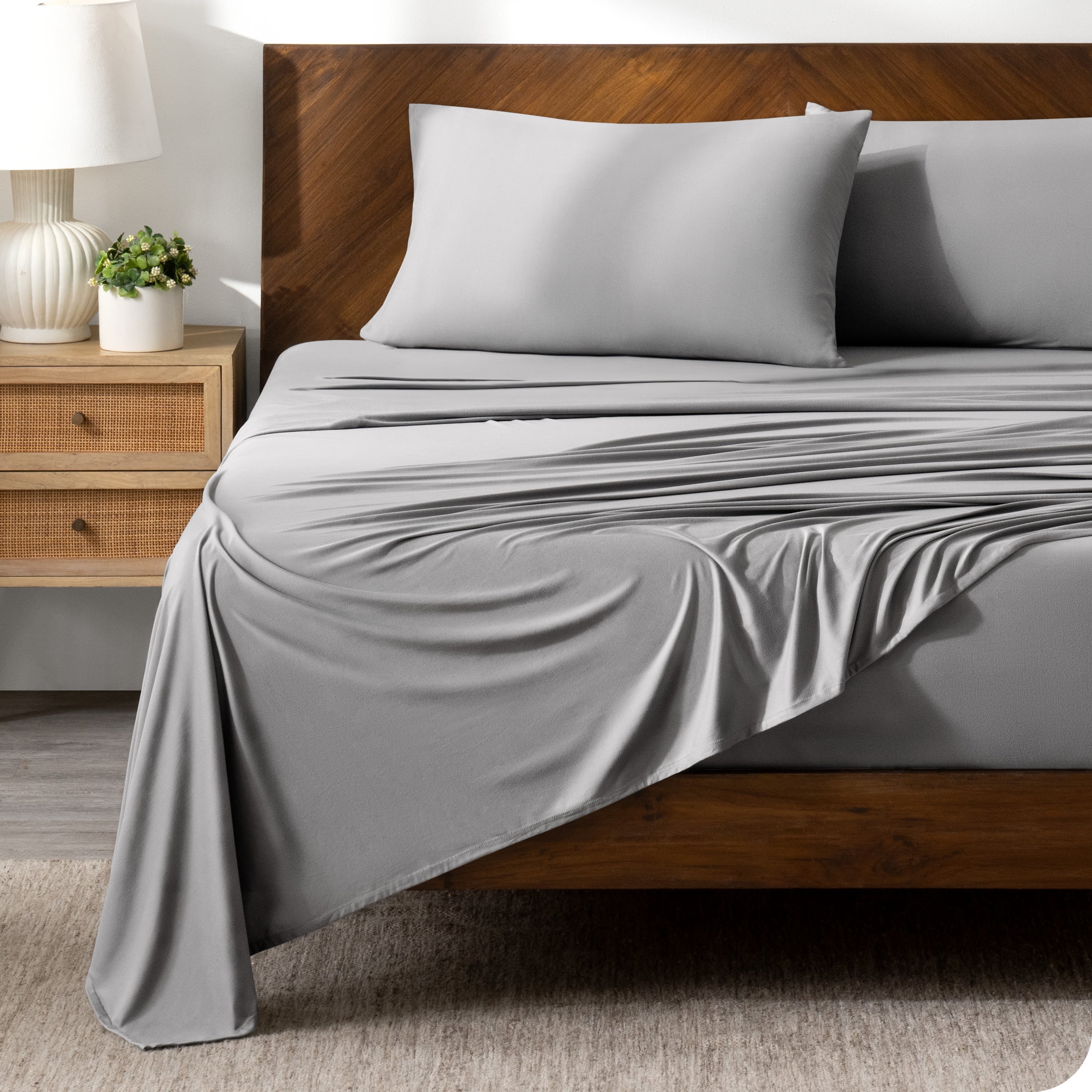 Twin Light Gray Deep Pocket Microfiber Stretch Sheet Set