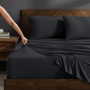 Bare Home Cooling Performance Jersey Knit Stretch Sheet Set, Moisture-Wicking & Breathable, 4-Way Stretch Bed Sheets, Envelope Pillowcases (King, Black)