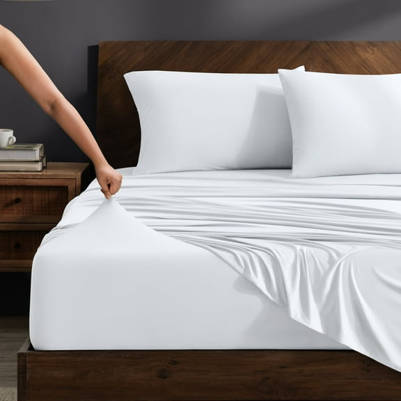 Bare Home Cooling Performance Jersey Knit Stretch Sheet Set, Moisture-Wicking & Breathable, 4-Way Stretch Bed Sheets, Envelope Pillowcases (Queen, White)
