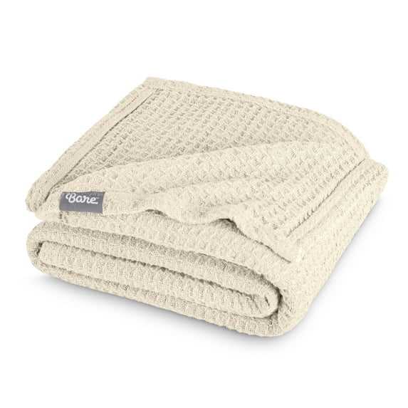 Bare Home Waffle Blanket - 100% Cotton - Lightweight & Breathable - Full/Queen, Oyster