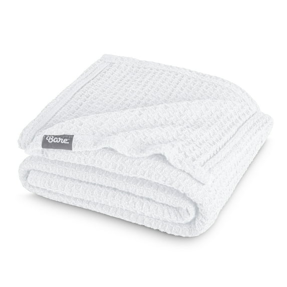 Bare Home Waffle Blanket - 100% Cotton - Lightweight & Breathable - Full/Queen, White