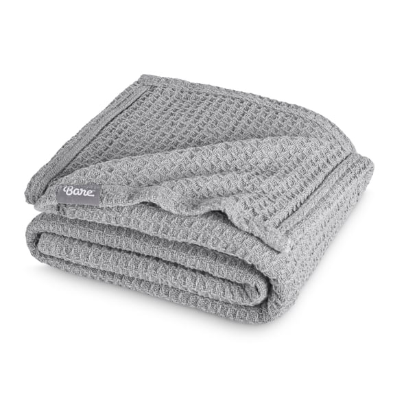 Bare Home Waffle Blanket - 100% Cotton - Lightweight & Breathable - King/Cal King, Light Gray