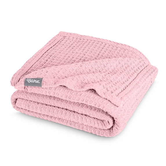 Bare Home Waffle Blanket - 100% Cotton - Lightweight & Breathable - King/Cal King, Light Pink