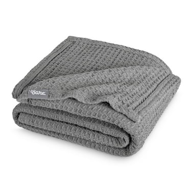 Bare Home Waffle Blanket - 100% Cotton - Lightweight & Breathable - Throw, Gray