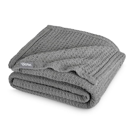 Bare Home Waffle Blanket - 100% Cotton - Lightweight & Breathable - Throw, Gray