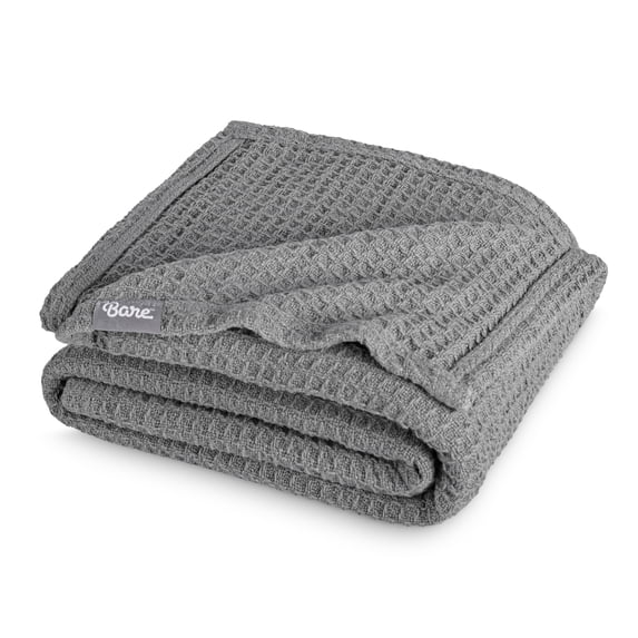 Bare Home Waffle Blanket - 100% Cotton - Lightweight & Breathable - Throw, Gray