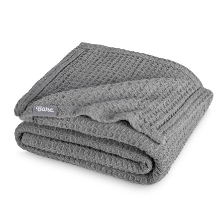 Bare Home Waffle Blanket - 100% Cotton - Lightweight & Breathable - Twin/Twin XL, Gray