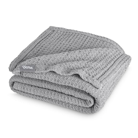 Bare Home Waffle Blanket - 100% Cotton - Lightweight & Breathable - Twin/Twin XL, Light Gray