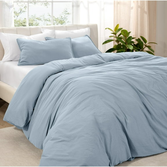 Bare Home Washed Duvet Cover Set - Ultra-Soft - Premium 1800 Collection - 2 Piece - Twin/Twin XL, Dusty Blue