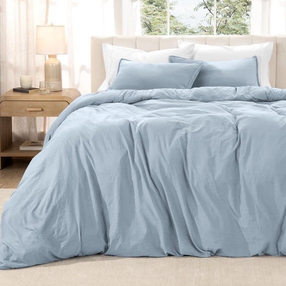 Bare Home Washed Duvet Cover Set - Ultra-Soft - Premium 1800 Collection - 2 Piece - Twin/Twin XL, Dusty Blue
