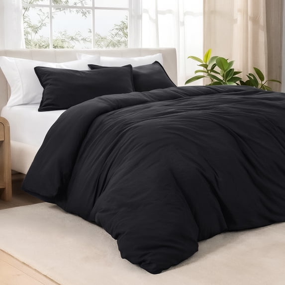 Bare Home Washed Duvet Cover Set - Ultra-Soft - Premium 1800 Collection - 3 Piece - Full, Black