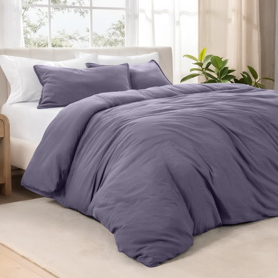Bare Home Washed Duvet Cover Set - Ultra-Soft - Premium 1800 Collection - 3 Piece - Full, Dusty Purple