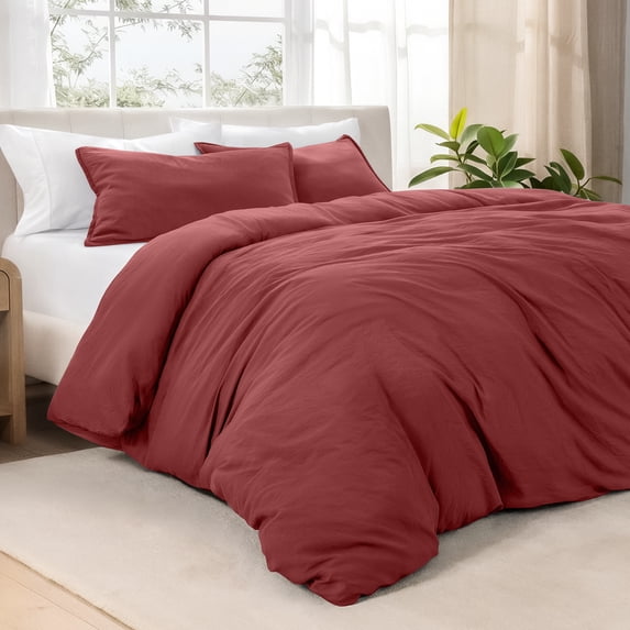 Bare Home Washed Duvet Cover Set - Ultra-Soft - Premium 1800 Collection - 3 Piece - Full, Rosewood